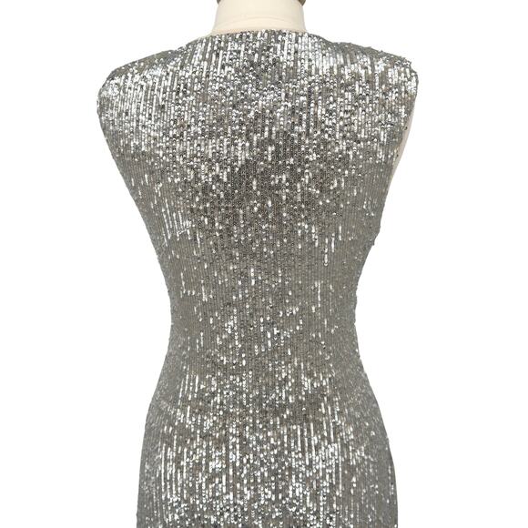 Aidan Mattox Faux Wrap Silver Sequin Ruched Cocktail Dress 12 Holiday Party NYE - Picture 9 of 12